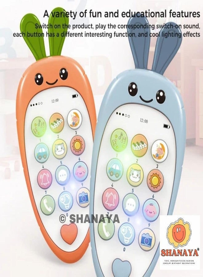 SHANAYA Carrot Style Cute Pretend Play Mobile Cell Phone Toy for Kids, Toddlers, with Music, Ringtones, Lights - Birthday Party Favors and Gift for Girls (Blue) - Image 2